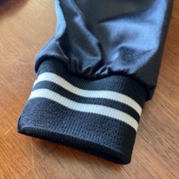 Don't Ask Why Black and White Satin Button Up Bomber Jacket - Picture 5 of 9